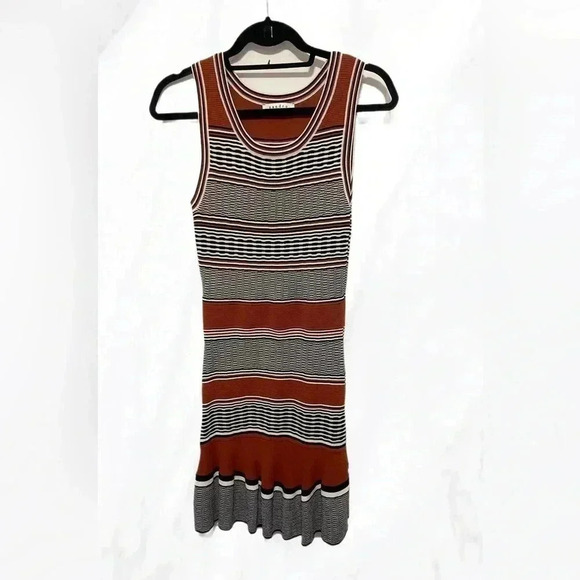 Sandro Elbise brown and orange striped bodycon tank mini dress XS - Picture 2 of 7
